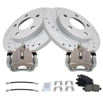 TRQ® - Performance Ceramic Rear Brake Kit with Calipers and Hoses