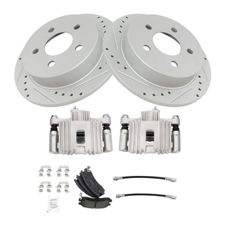 TRQ® - Performance Ceramic Rear Brake Kit with Calipers and Hoses