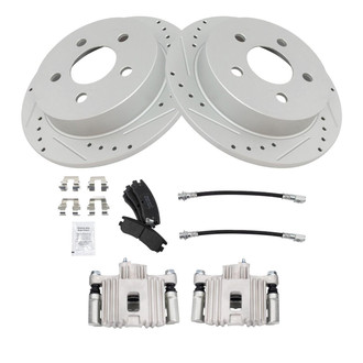 TRQ® - Performance Semi-Metallic Rear Brake Kit with Calipers and Hoses