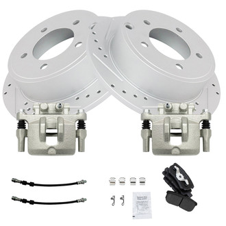 TRQ® - Performance Semi-Metallic Rear Brake Kit with Calipers and Hoses