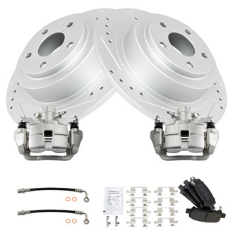 TRQ® - Performance Semi-Metallic Rear Brake Kit with Calipers and Hoses