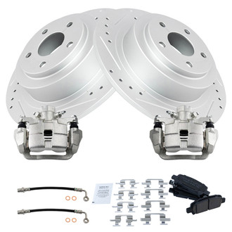 TRQ® - Performance Ceramic Rear Brake Kit with Calipers and Hoses