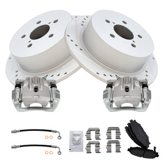 TRQ® - Performance Ceramic Rear Brake Kit with Calipers and Hoses