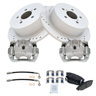 TRQ® - Performance Semi-Metallic Rear Brake Kit with Calipers and Hoses
