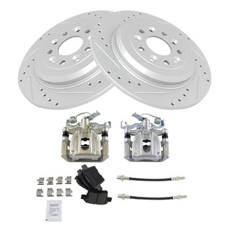 TRQ® - Performance Ceramic Rear Brake Kit with Calipers and Hoses