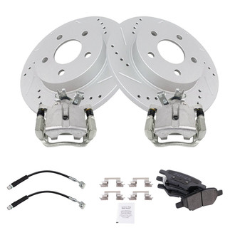 TRQ® - Performance Semi-Metallic Rear Brake Kit with Calipers and Hoses