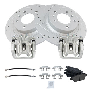TRQ® - Performance Semi-Metallic Rear Brake Kit with Calipers and Hoses