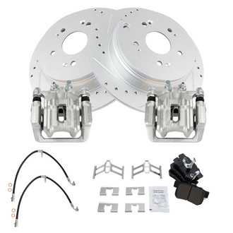TRQ® - Performance Semi-Metallic Rear Brake Kit with Calipers and Hoses