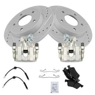 TRQ® - Performance Semi-Metallic Rear Brake Kit with Calipers and Hoses