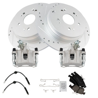 TRQ® - Performance Ceramic Rear Brake Kit with Calipers and Hoses