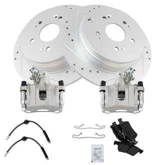 TRQ® - Performance Semi-Metallic Rear Brake Kit with Calipers and Hoses