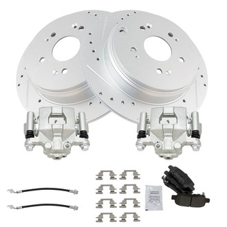 TRQ® - Performance Semi-Metallic Rear Brake Kit with Calipers and Hoses