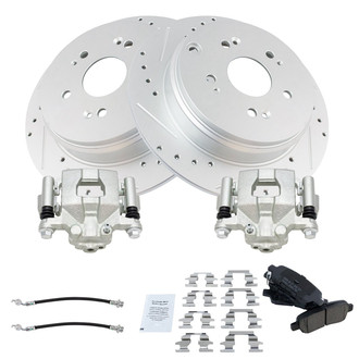 TRQ® - Performance Ceramic Rear Brake Kit with Calipers and Hoses