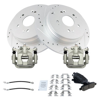 TRQ® - Performance Ceramic Rear Brake Kit with Calipers and Hoses