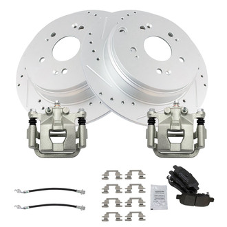 TRQ® - Performance Semi-Metallic Rear Brake Kit with Calipers and Hoses