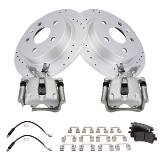 TRQ® - Performance Ceramic Rear Brake Kit with Calipers and Hoses