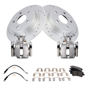 TRQ® - Performance Ceramic Rear Brake Kit with Calipers and Hoses