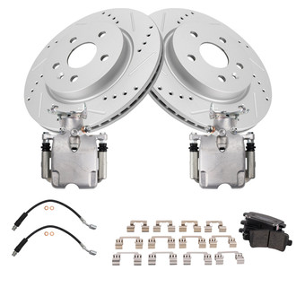 TRQ® - Performance Ceramic Rear Brake Kit with Calipers and Hoses