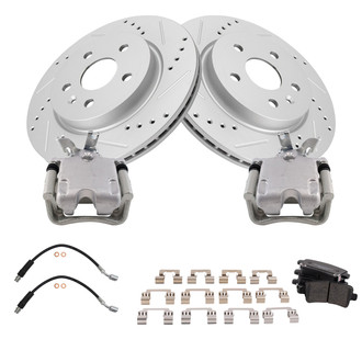 TRQ® - Performance Ceramic Rear Brake Kit with Calipers and Hoses