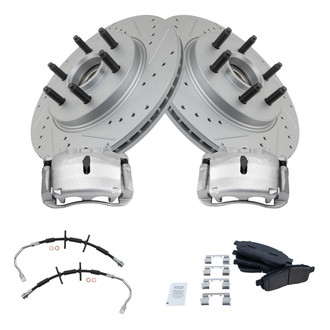 TRQ® - Performance Semi-Metallic Front Brake Kit with Calipers and Hoses