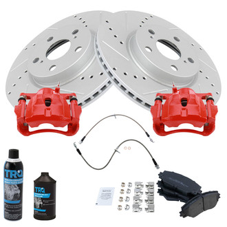 TRQ® - Performance Semi-Metallic Front Brake Kit with Calipers and Hoses