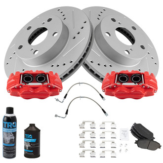 TRQ® - Performance Semi-Metallic Front Brake Kit with Calipers and Hoses