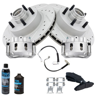 TRQ® - Performance Semi-Metallic Front Brake Kit with Calipers and Hoses