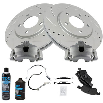 TRQ® - Performance Semi-Metallic Front Brake Kit with Calipers and Hoses