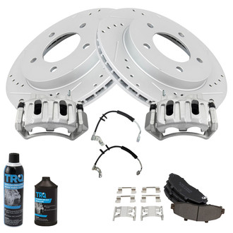 TRQ® - Performance Semi-Metallic Front Brake Kit with Calipers and Hoses