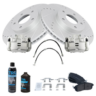 TRQ® - Performance Semi-Metallic Front Brake Kit with Calipers and Hoses
