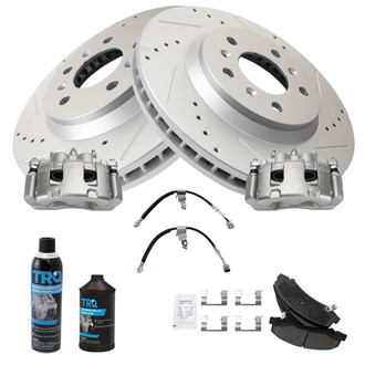 TRQ® - Performance Semi-Metallic Front Brake Kit with Calipers and Hoses