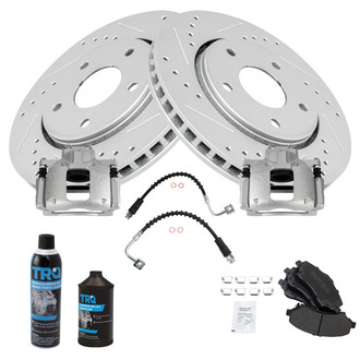TRQ® - Performance Semi-Metallic Front Brake Kit with Calipers and Hoses