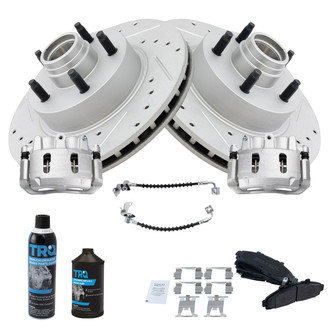 TRQ® - Performance Semi-Metallic Front Brake Kit with Calipers and Hoses