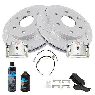 TRQ® - Performance Semi-Metallic Front Brake Kit with Calipers and Hoses