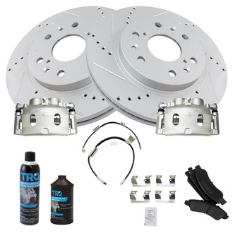 TRQ® - Performance Semi-Metallic Front Brake Kit with Calipers and Hoses