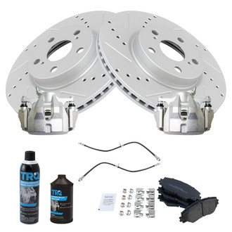 TRQ® - Performance Semi-Metallic Front Brake Kit with Calipers and Hoses