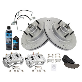 TRQ® - Performance Semi-Metallic Front Brake Kit with Calipers and Hoses