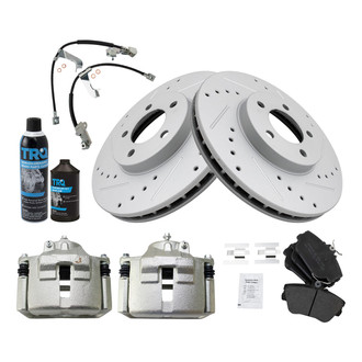 TRQ® - Performance Semi-Metallic Front Brake Kit with Calipers and Hoses