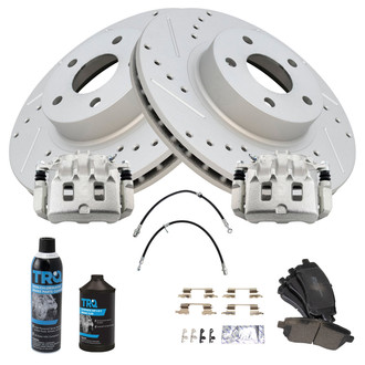 TRQ® - Performance Semi-Metallic Front Brake Kit with Calipers and Hoses