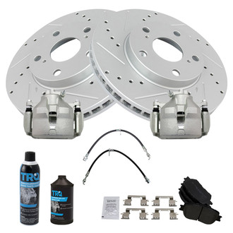 TRQ® - Performance Semi-Metallic Front Brake Kit with Calipers and Hoses