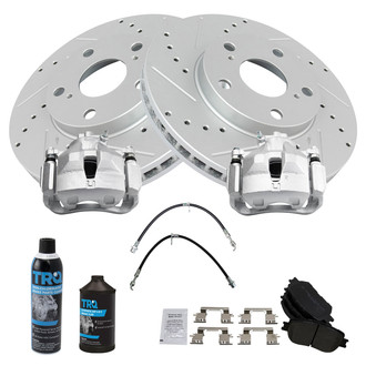 TRQ® - Performance Semi-Metallic Front Brake Kit with Calipers and Hoses