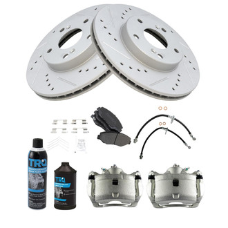 TRQ® - Performance Semi-Metallic Front Brake Kit with Calipers and Hoses