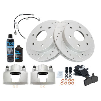 TRQ® - Performance Semi-Metallic Front Brake Kit with Calipers and Hoses