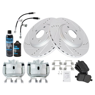 TRQ® - Performance Semi-Metallic Front Brake Kit with Calipers and Hoses