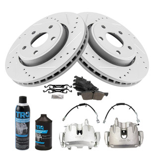 TRQ® - Performance Semi-Metallic Front Brake Kit with Calipers and Hoses