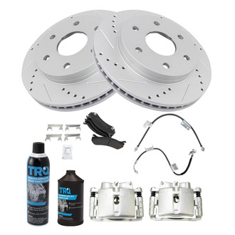 TRQ® - Performance Semi-Metallic Front Brake Kit with Calipers and Hoses