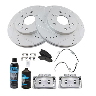 TRQ® - Performance Semi-Metallic Front Brake Kit with Calipers and Hoses