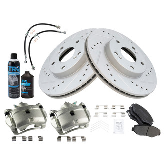 TRQ® - Performance Semi-Metallic Front Brake Kit with Calipers and Hoses
