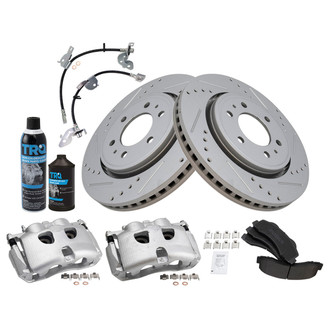 TRQ® - Performance Semi-Metallic Front Brake Kit with Calipers and Hoses