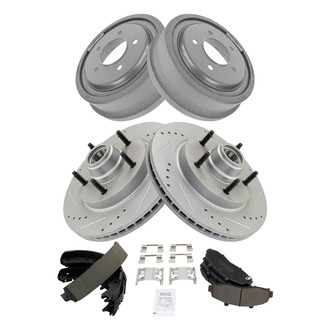 TRQ® - Performance Semi-Metallic Front and Rear Brake Kit with Drum and Shoes